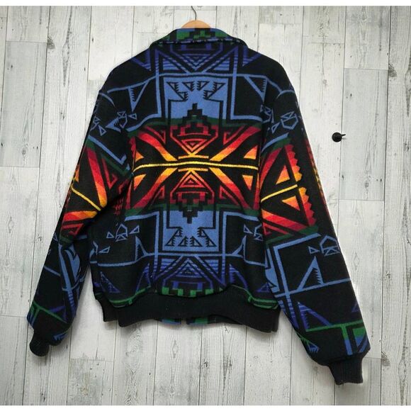 VTG 80s 90s Pendleton Wool Blend Aztec Bomber Jacket RARE COLOR Sz. L - Picture 3 of 12